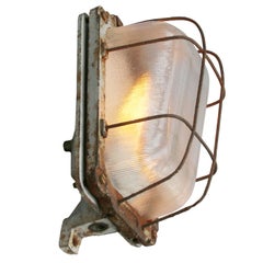 Cast Iron Vintage Industrial Holophane Glass Wall Lamp Scone