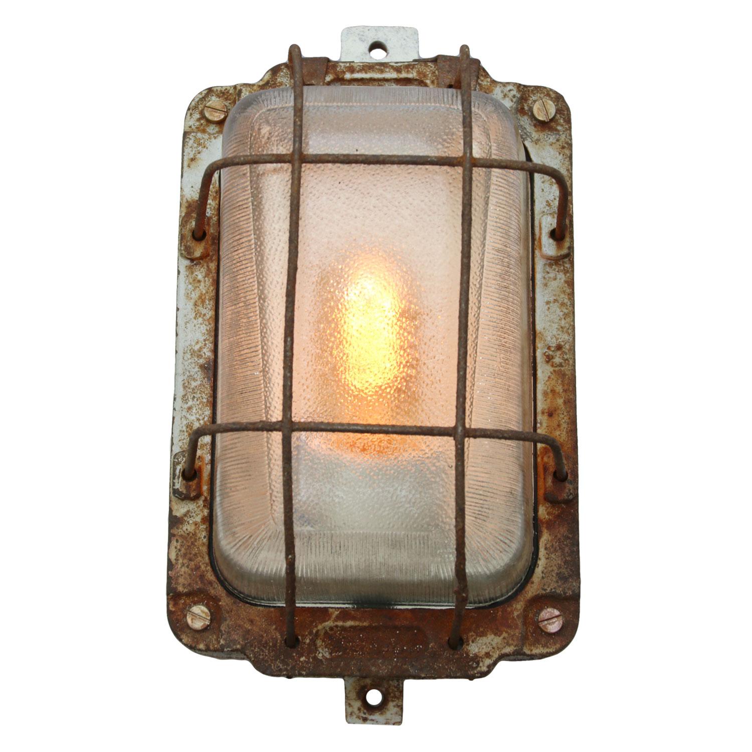Polish Cast Iron Vintage Industrial Holophane Glass Wall Lamp Scone