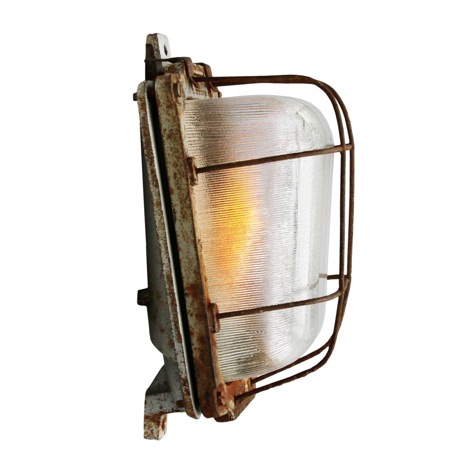 Cast Iron Vintage Industrial Holophane Glass Wall Lamp Scones
