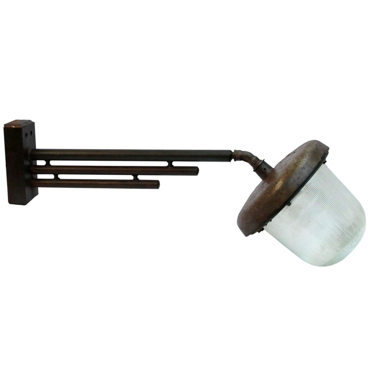 Cast Iron Vintage Industrial Holophane Glass Wall Light
