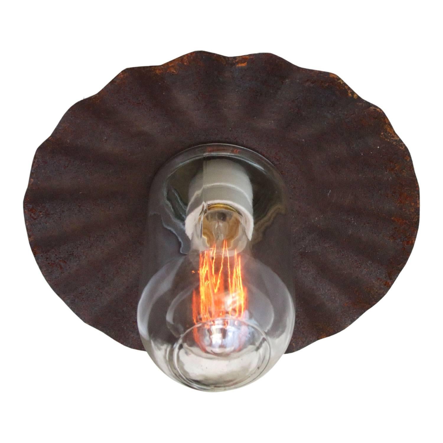 Metal Cast Iron Vintage Industrial Rust Shade Clear Glass Wall Lights