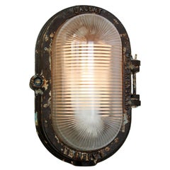 Cast Iron Vintage Industrial Striped Holophane Glass Wall Scone Light