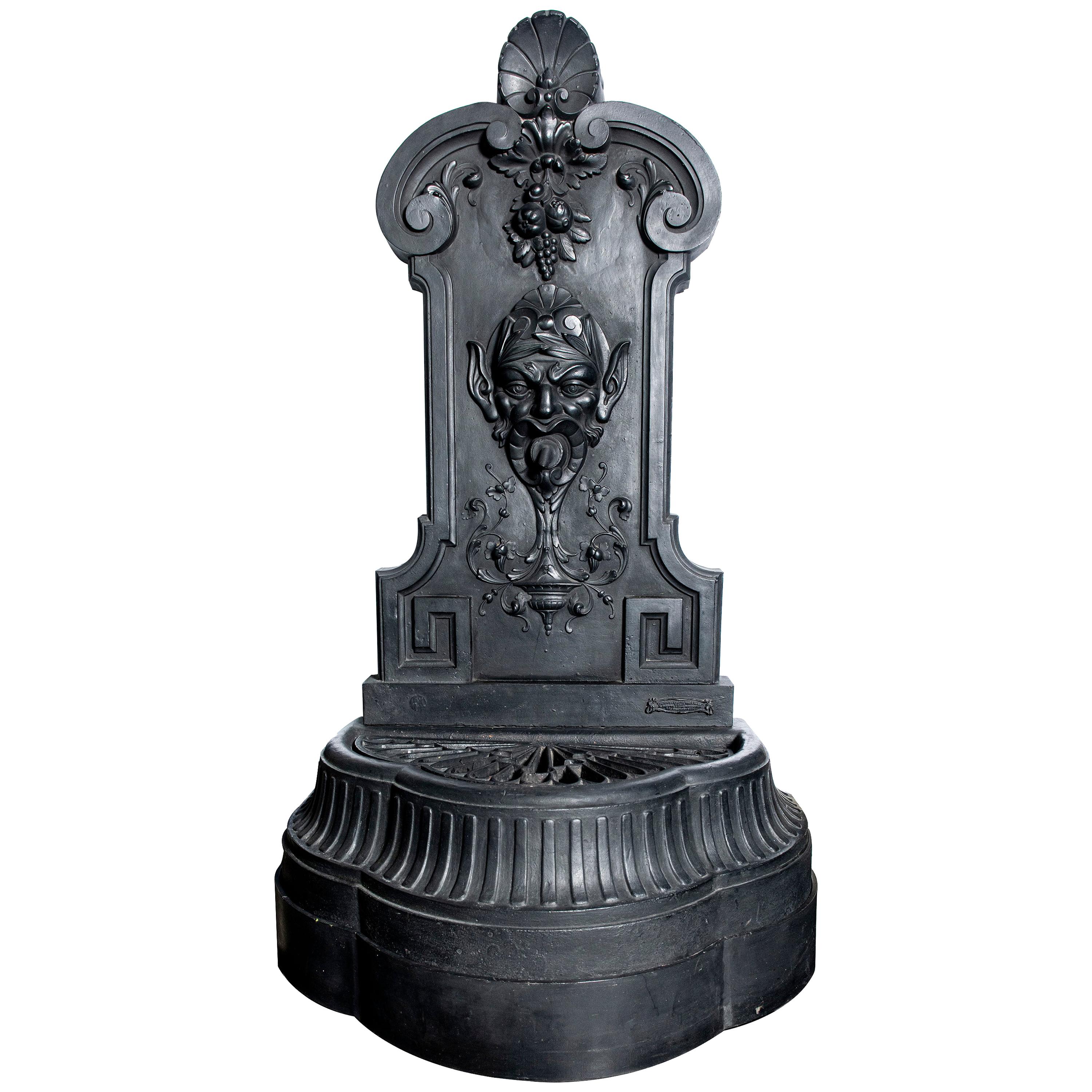 Cast Iron Wall Fountain Signed by Val D´osne, France, Late 19th Century For Sale