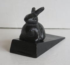 Cast Iron Wedge Door Stop with Rabbit Figure, English Circa 1940