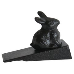 Retro Cast Iron Wedge Door Stop with Rabbit Figure, English Circa 1940