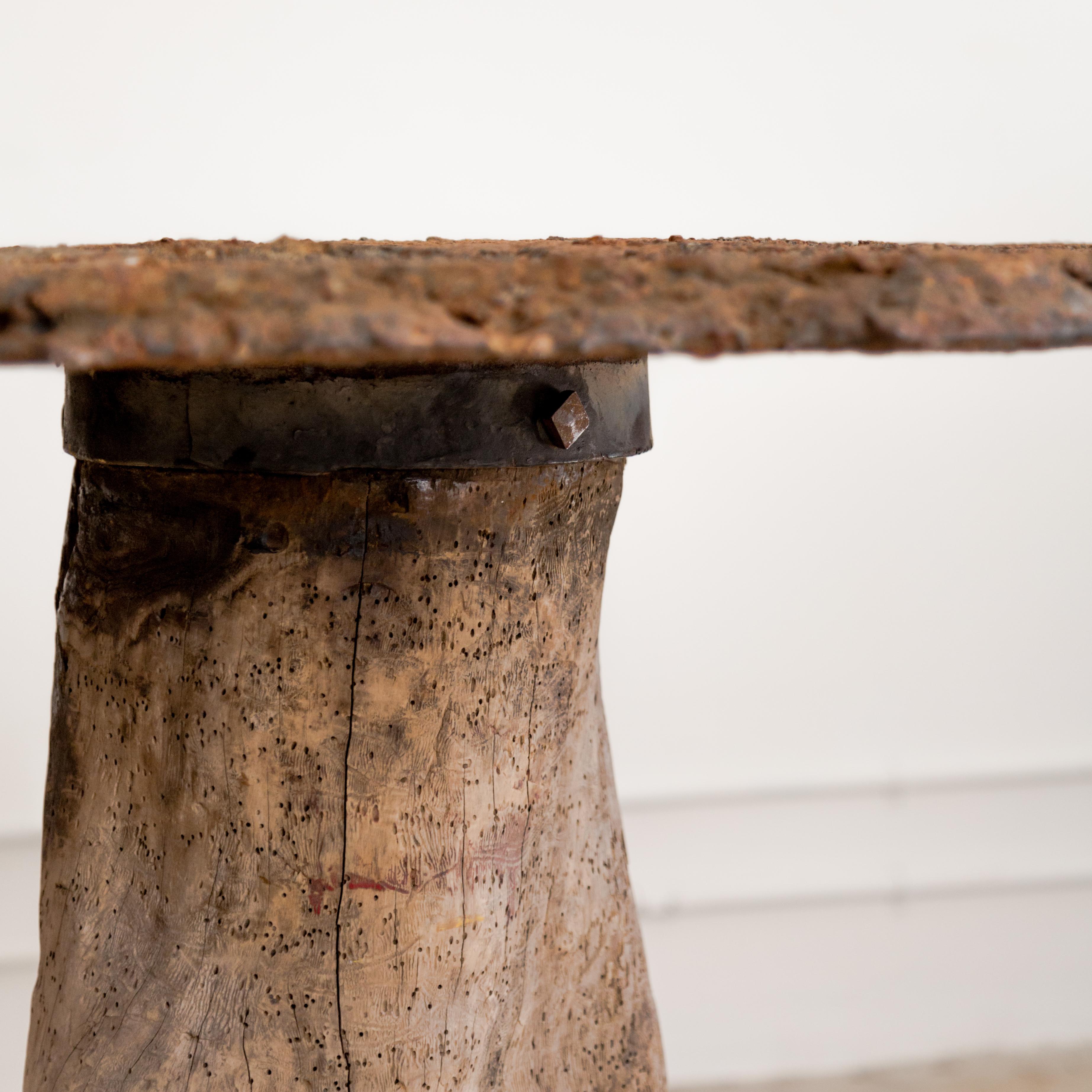 Cast Iron + Wood Stump Gueridon Table For Sale 4