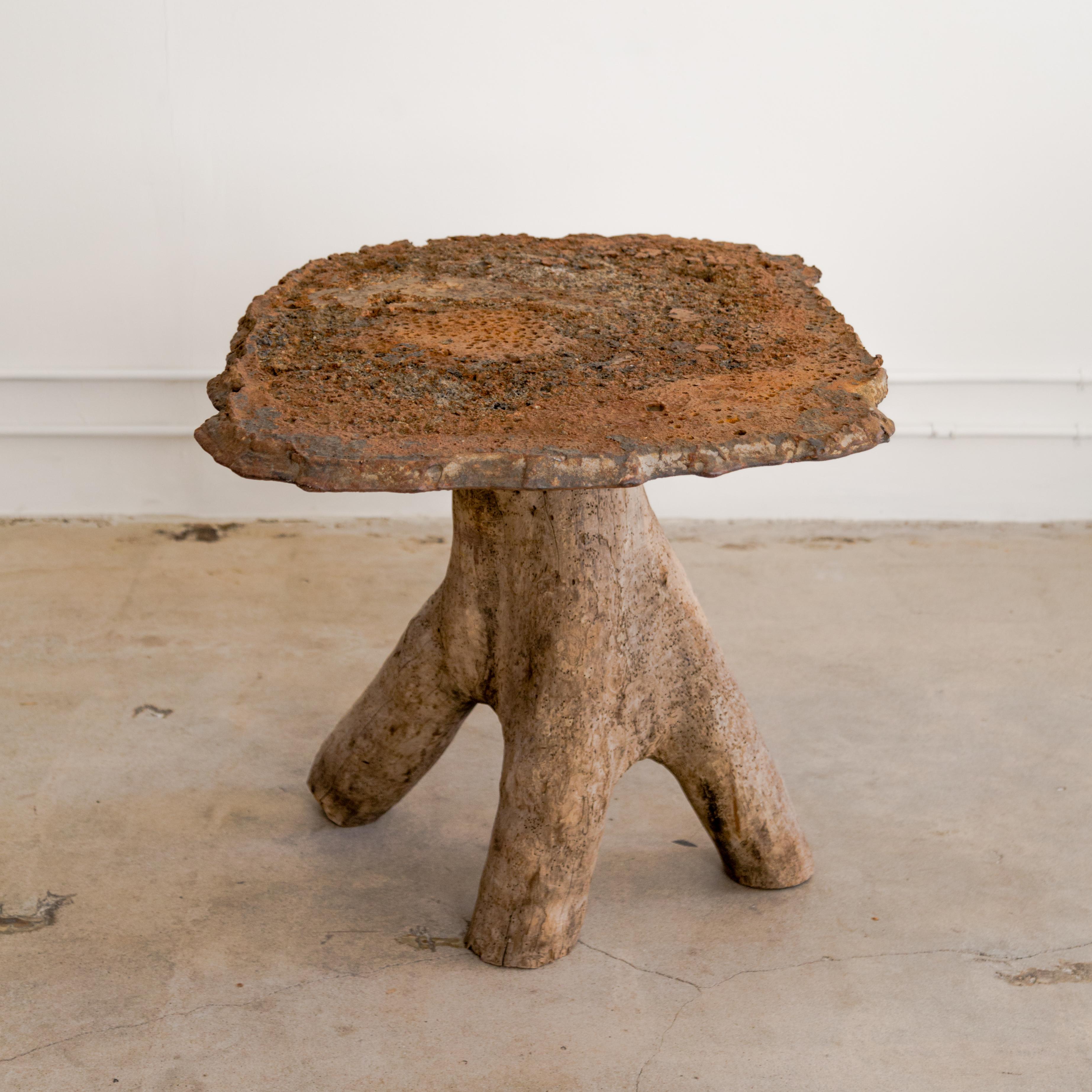 French Cast Iron + Wood Stump Gueridon Table For Sale