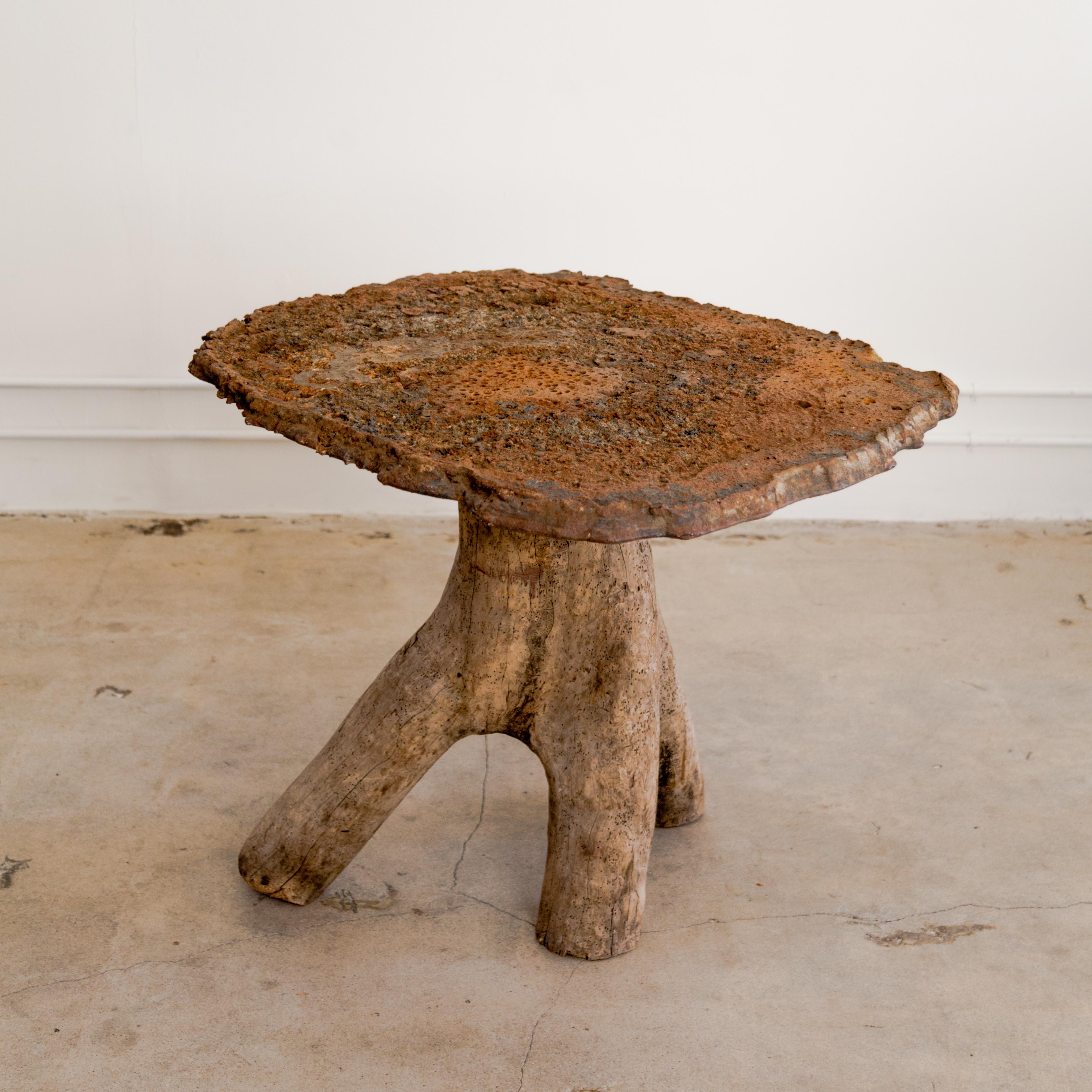 Cast Iron + Wood Stump Gueridon Table In Good Condition For Sale In West Hollywood, CA