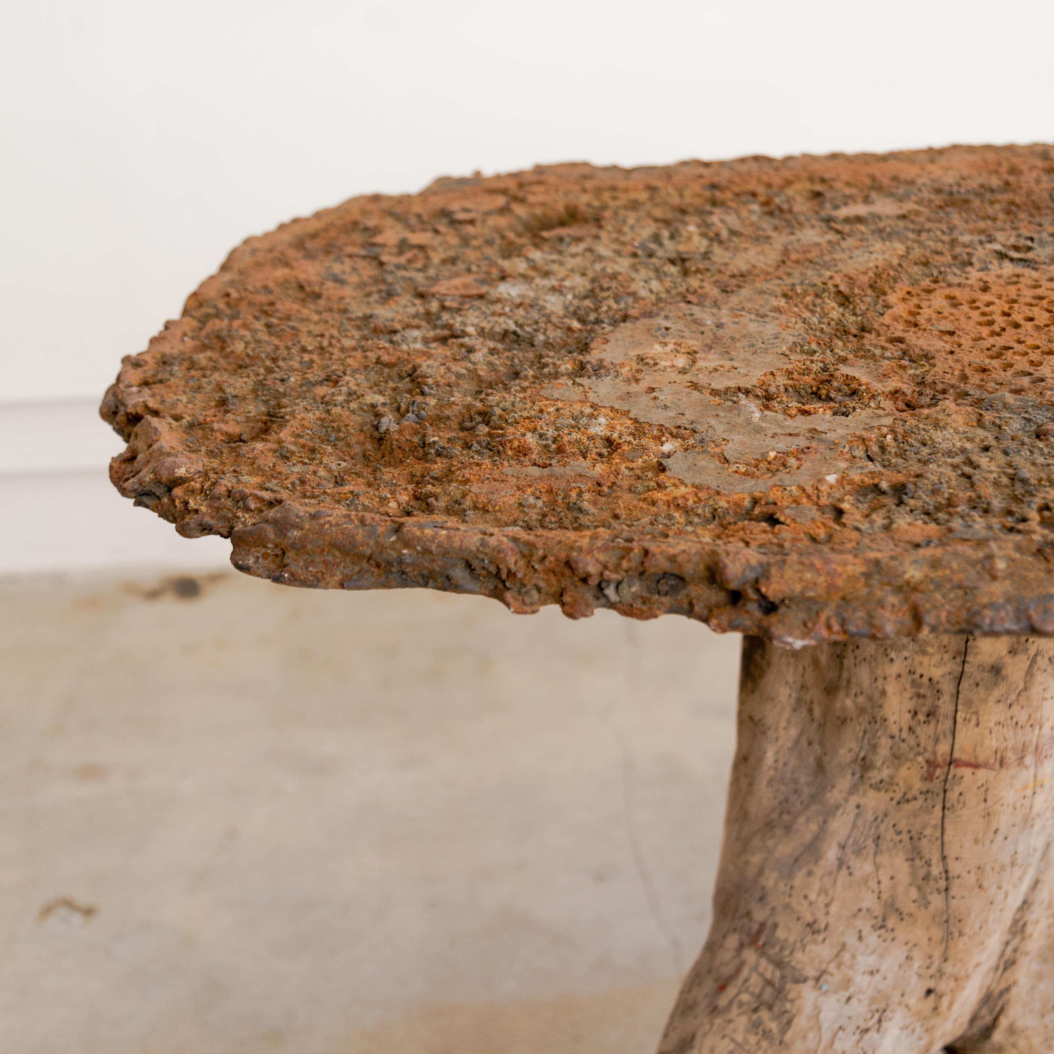 Cast Iron + Wood Stump Gueridon Table For Sale 2