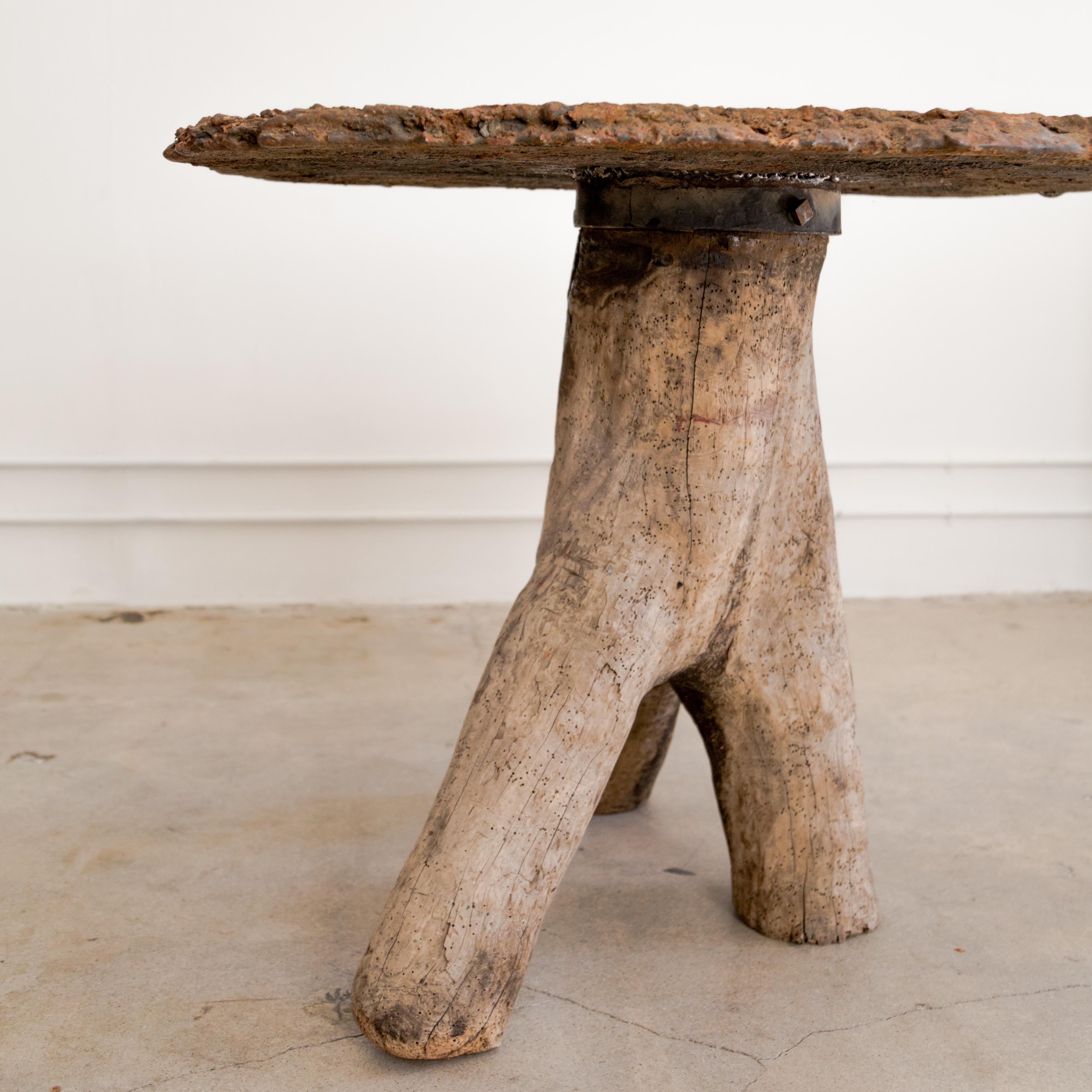 Cast Iron + Wood Stump Gueridon Table For Sale 3