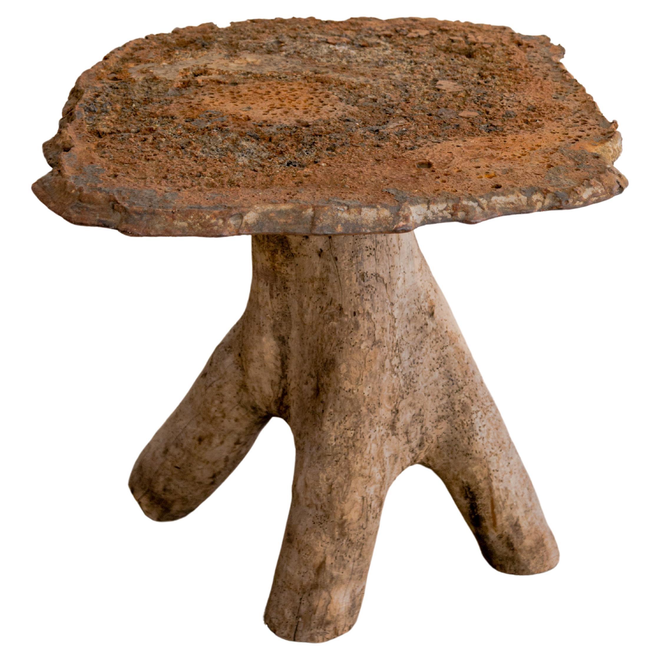 Cast Iron + Wood Stump Gueridon Table For Sale