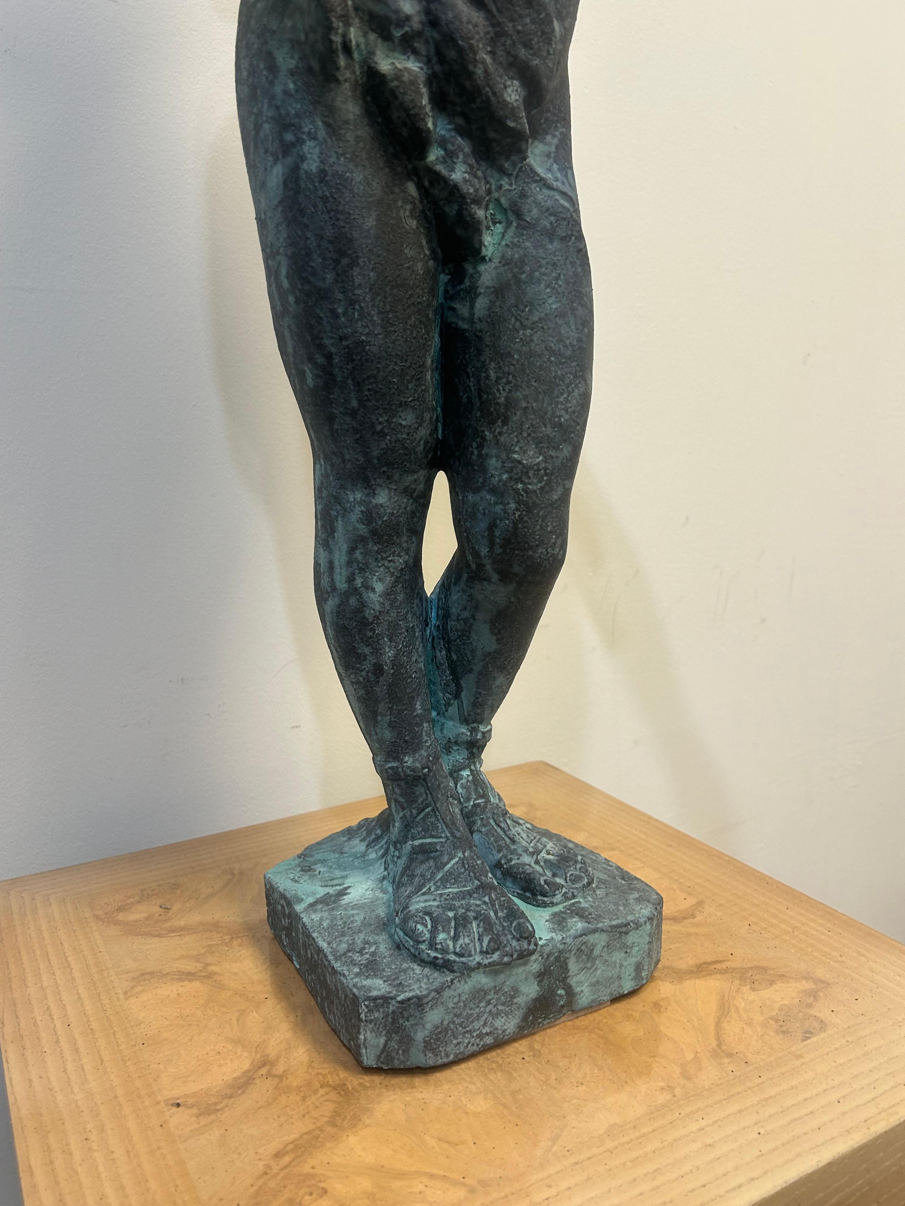 Cast lead garden statue of Pan as a young boy playing paired pipes For Sale 7