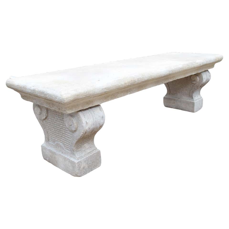 Carved Italian Limestone Garden Bench with Fleur De Lys and Acanthus ...