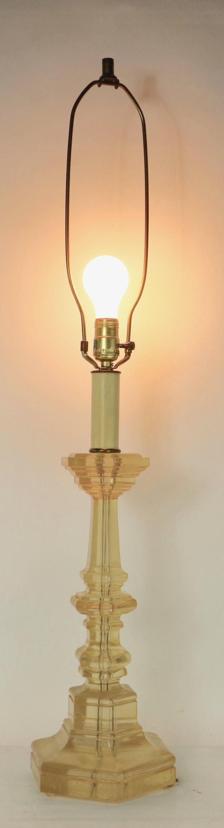 Cast Lucite Candlestick Table Lamp by Dorothy Thorpe For Sale at 1stDibs