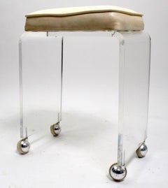 Cast Lucite Waterfall Bench Stool  on Chrome Ball Caster Feet