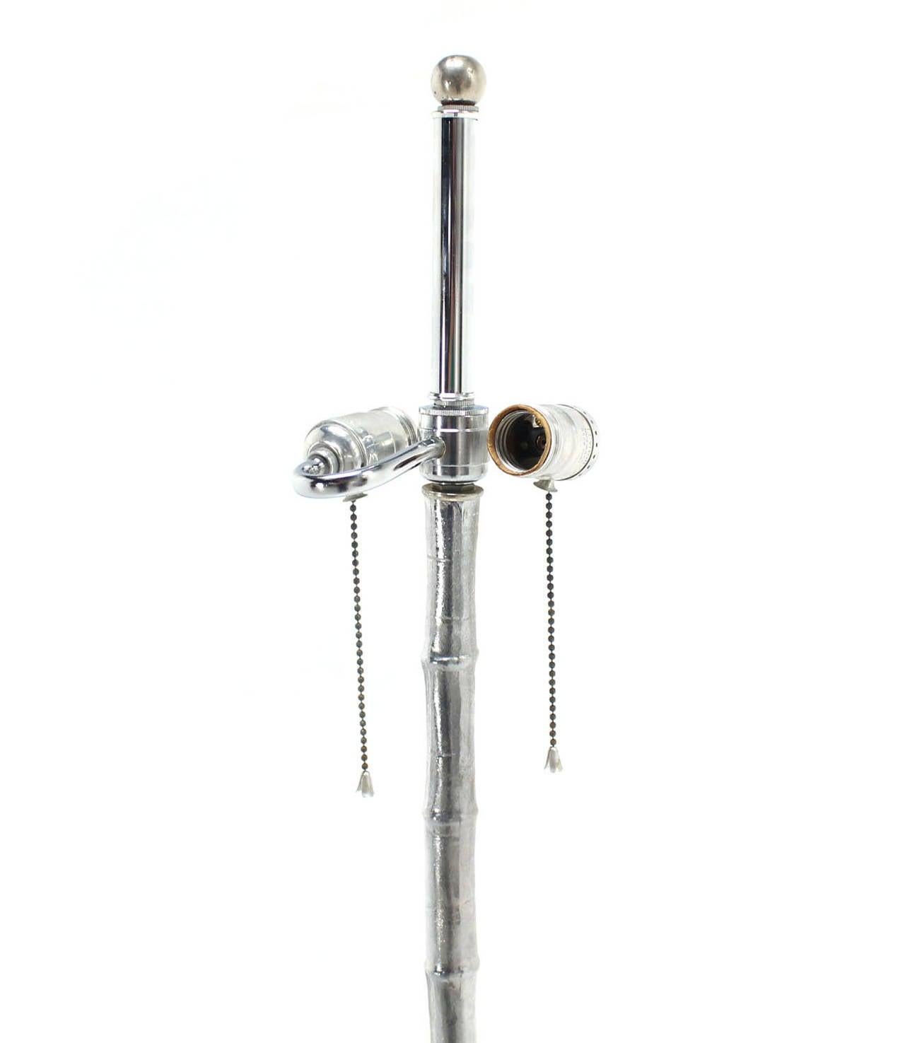American Cast Metal Faux Bamboo Heavy Lotus Base Chrome Floor Lamp Torchere Mid Century  For Sale