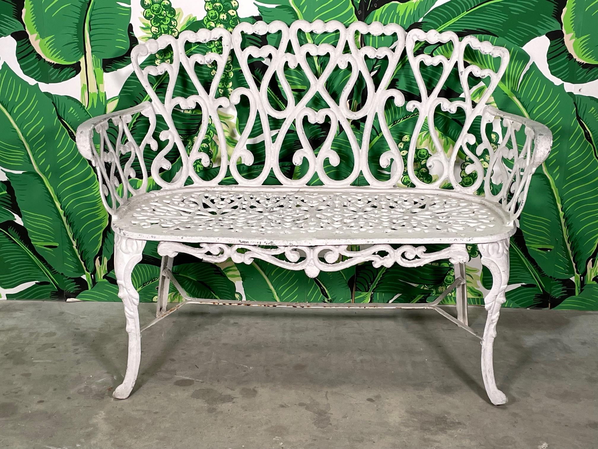 Mid-Century Modern Cast Metal Garden Patio Bench in the Manner of Frances Elkins For Sale