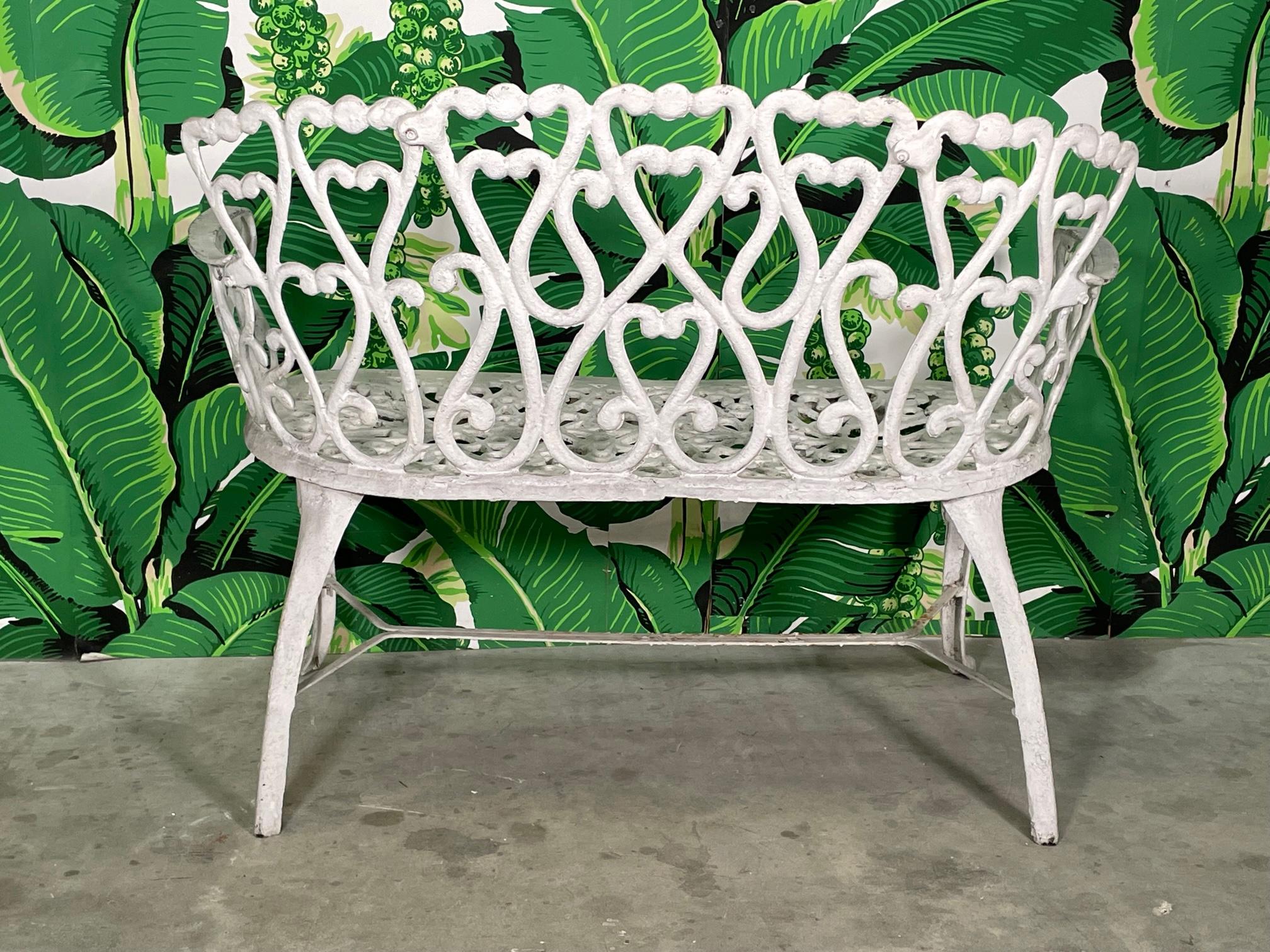 20th Century Cast Metal Garden Patio Bench in the Manner of Frances Elkins For Sale
