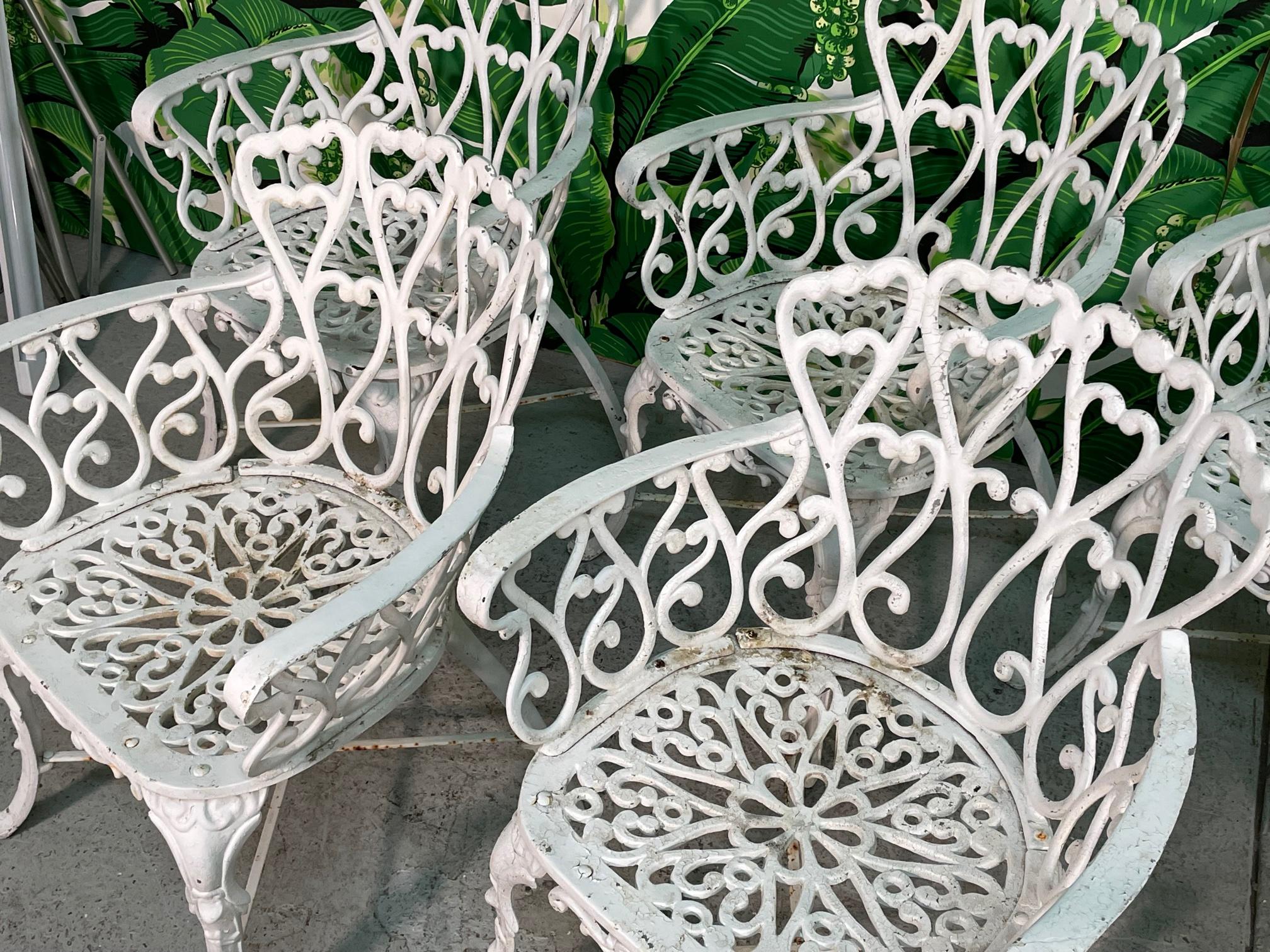 Hollywood Regency Cast Metal Garden Patio Chairs in the Manner of Frances Elkins, Set of 8