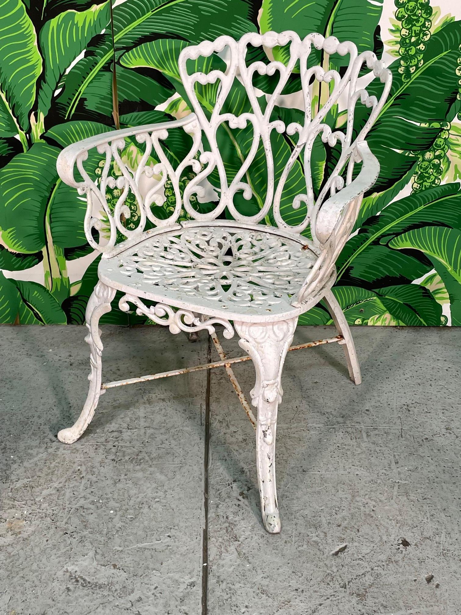 Cast Metal Garden Patio Chairs in the Manner of Frances Elkins, Set of 8 In Good Condition For Sale In Jacksonville, FL