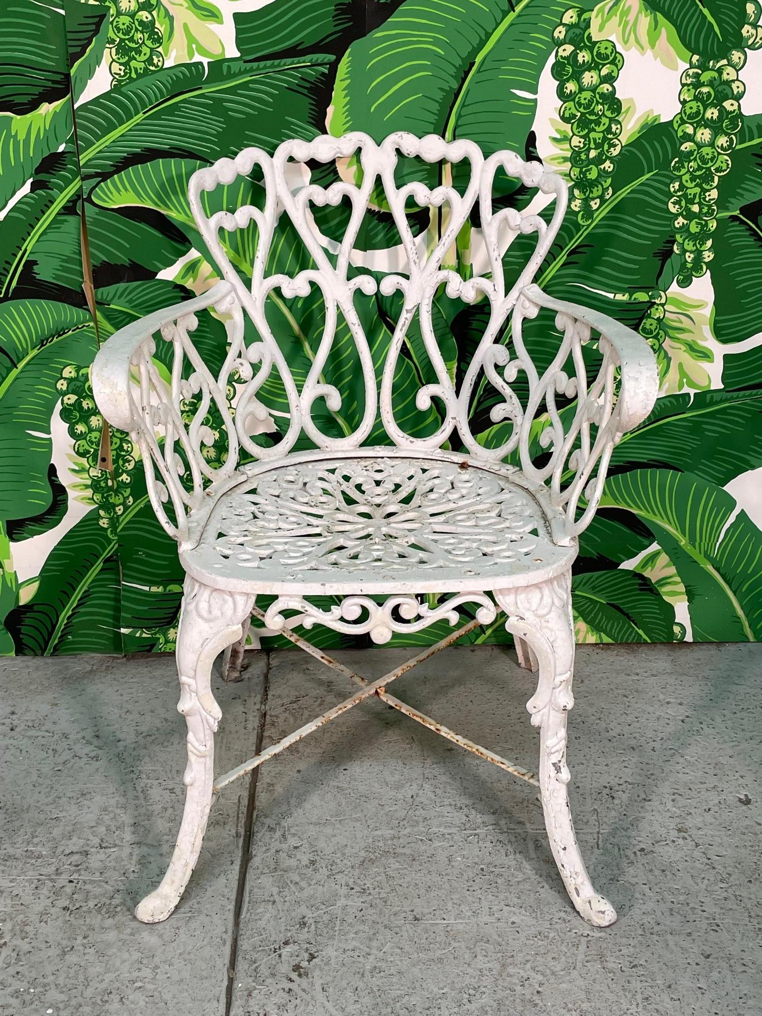 Mid-20th Century Cast Metal Garden Patio Chairs in the Manner of Frances Elkins, Set of 8 For Sale