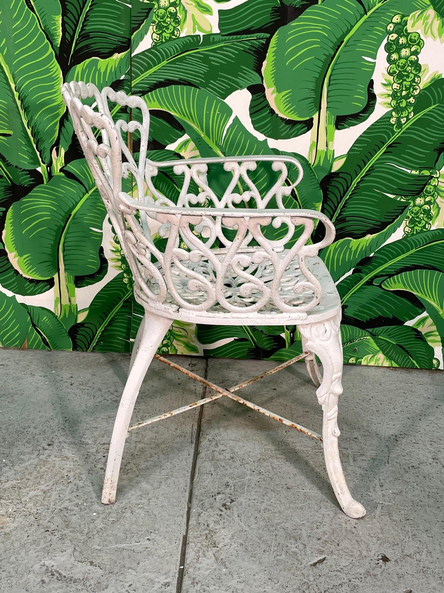 Aluminum Cast Metal Garden Patio Chairs in the Manner of Frances Elkins, Set of 8 For Sale