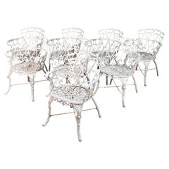 Cast Metal Garden Patio Chairs in the Manner of Frances Elkins, Set of 8
