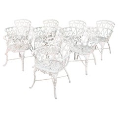Used Cast Metal Garden Patio Chairs in the Manner of Frances Elkins, Set of 8