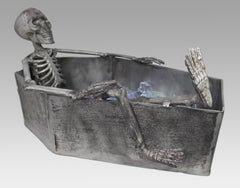 Cast Metal Skeleton Champagne Cooler in Coffin Form