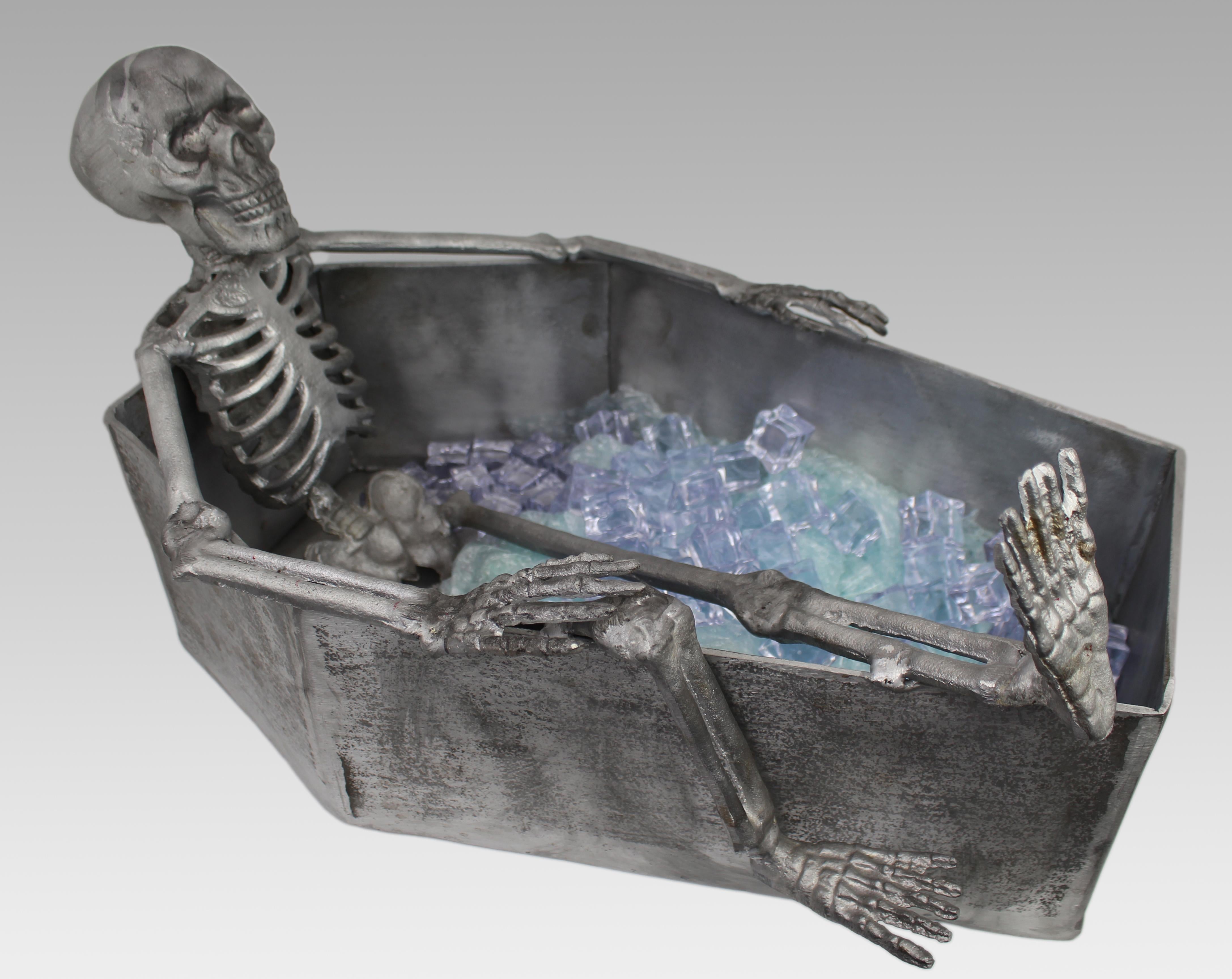Cast Metal Skeleton Champagne Cooler in Coffin Form In Good Condition For Sale In Worcester, GB