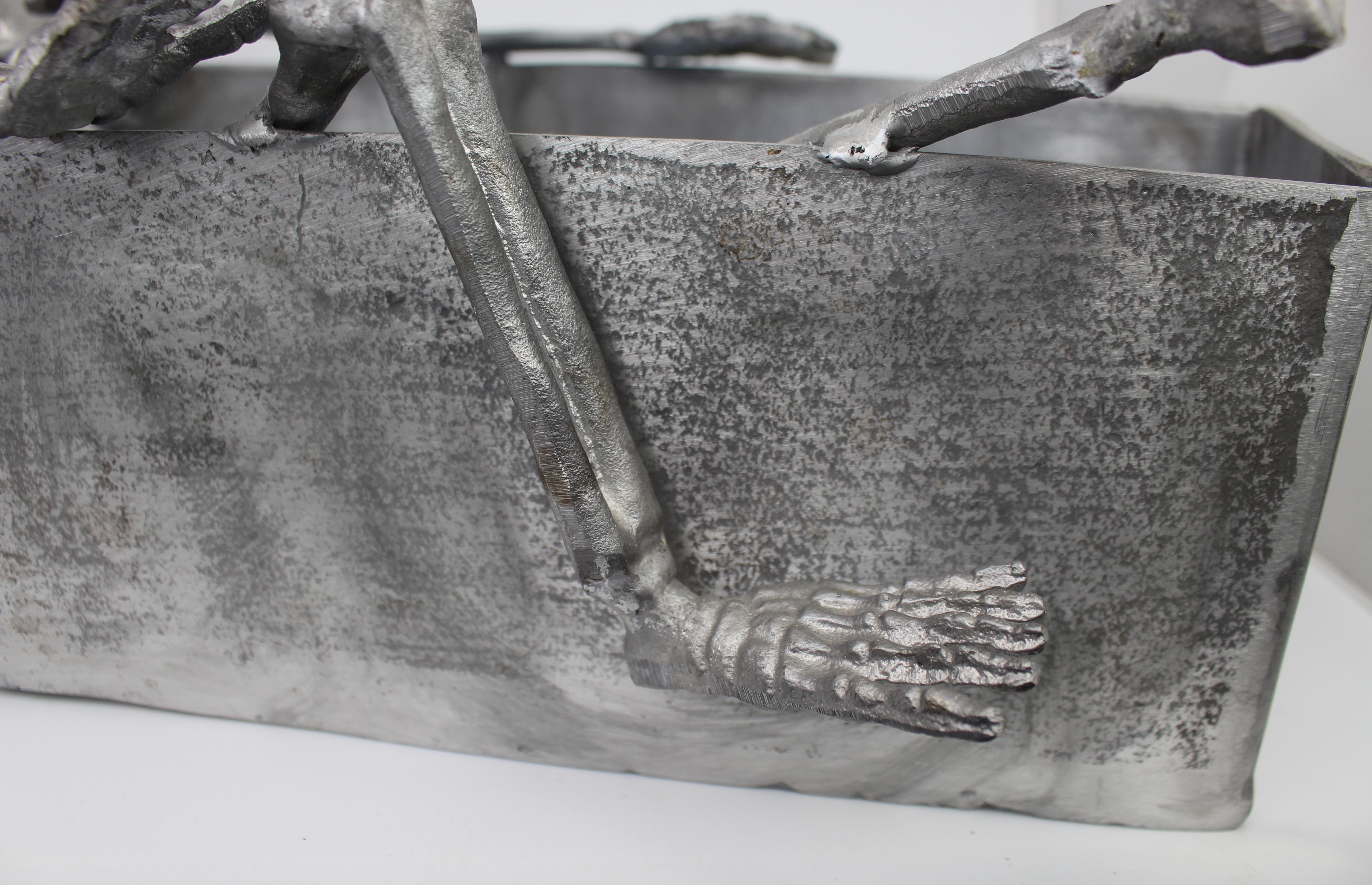 Cast Metal Skeleton Champagne Cooler in Coffin Form For Sale 1