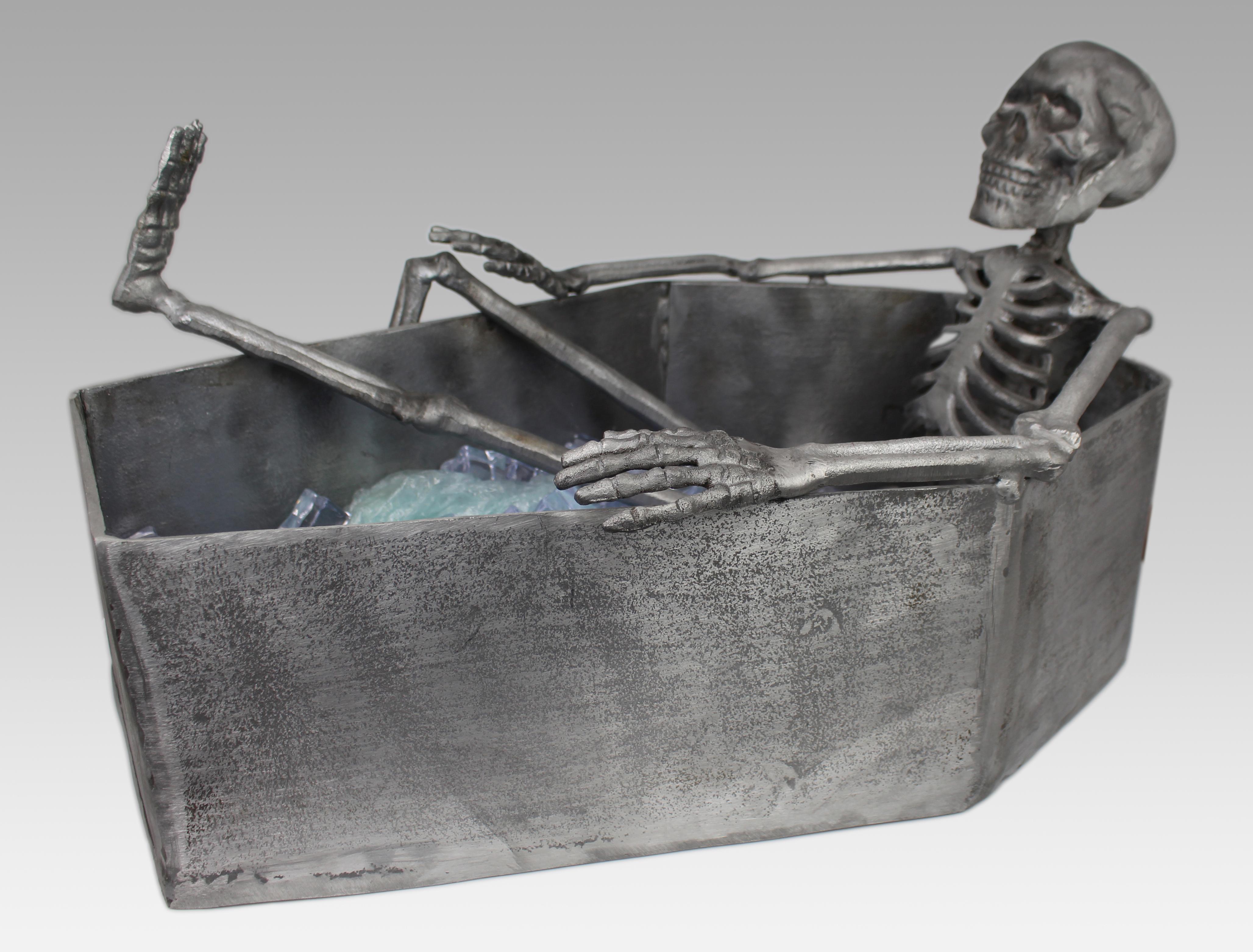 Cast Metal Skeleton Champagne Cooler in Coffin Form For Sale 2