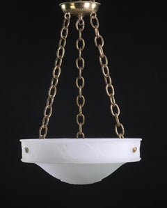 Cast Milk Glass Dish Pendant Light Ornate Details Bisque Finish