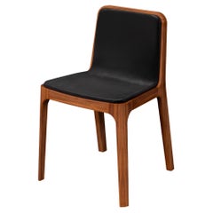 CAST – Minimalist Chair in Solid Ash Wood Stained with Walnut with Leather Seat