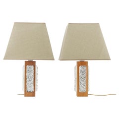 Anonymous Table lamps pair in Cast Glass and Teak  Sweden 1960