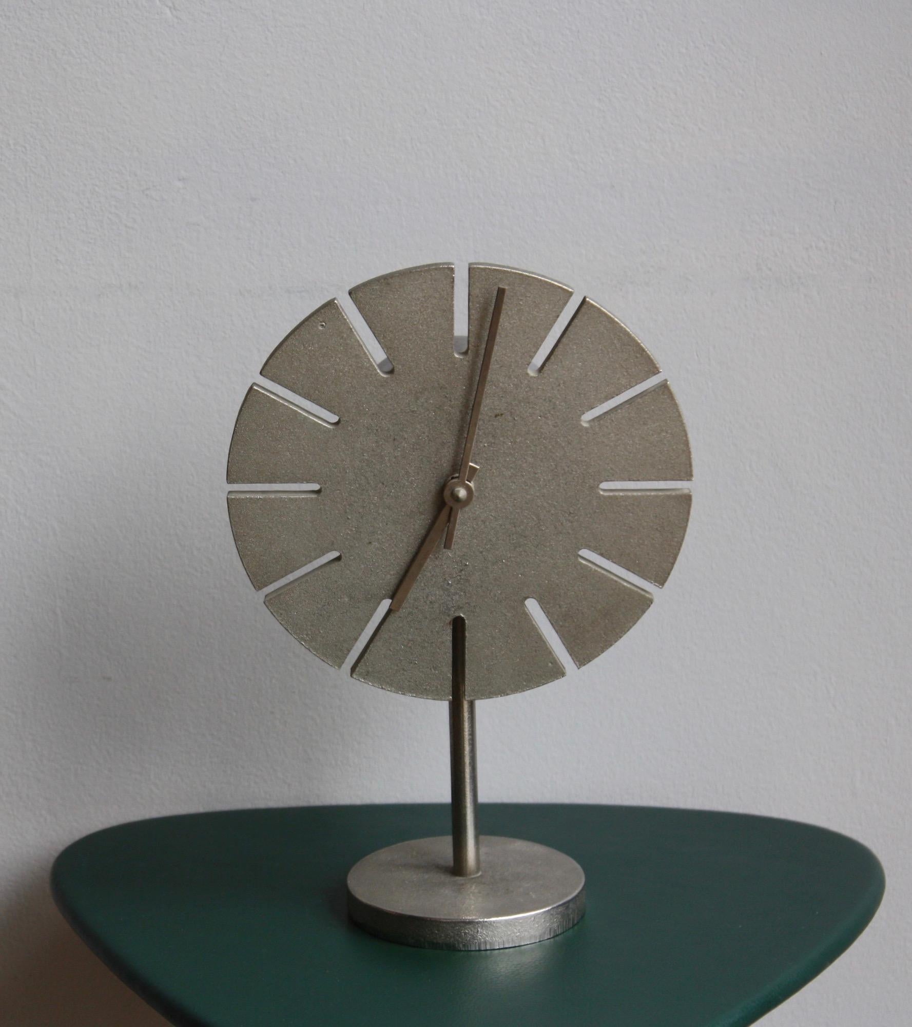 Balkan Cast Nickel Table Clock by Werkstätte Carl Auböck III For Sale