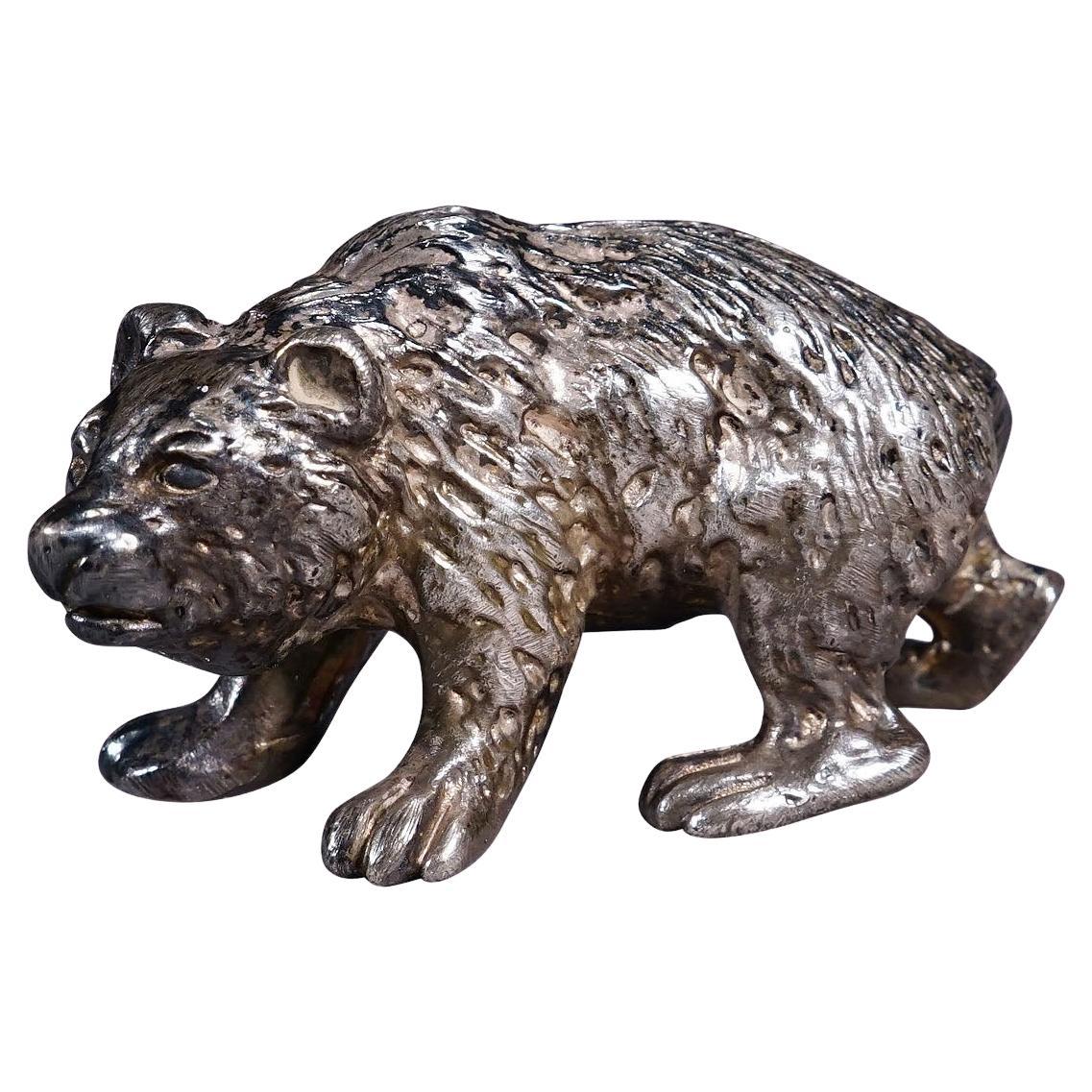 Fundición de un oso paseante Plata de ley ca. 1930s