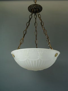 Neoclassical Cast Opaline Glass and Brass Chandelier  Dome, circa 1910s