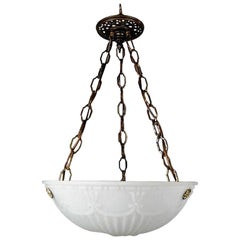 Neoclassical Cast Opaline Glass and Brass Chandelier  Dome, circa 1910s