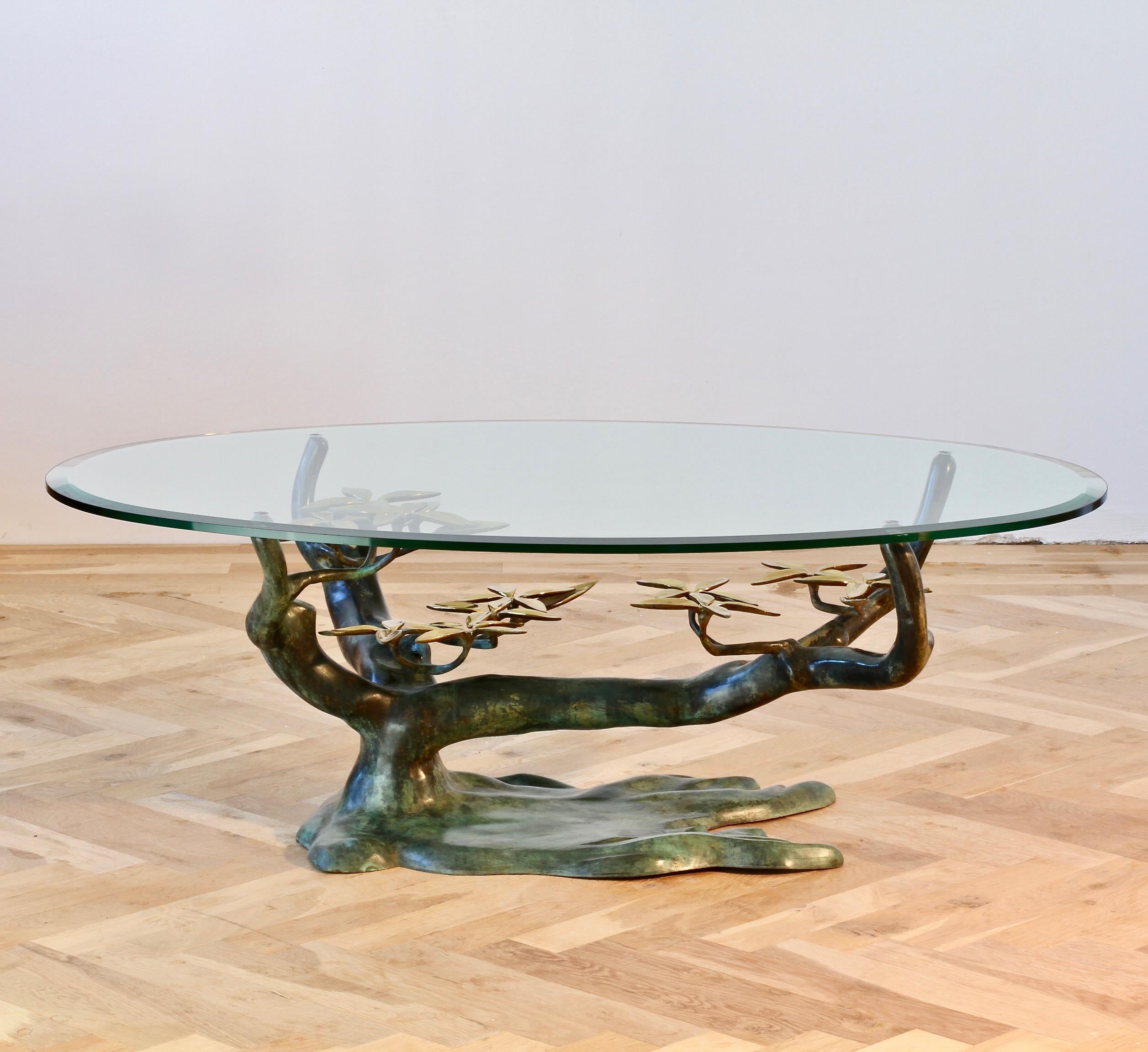 Hollywood Regency Cast Patinated Brass and Glass 'Bonsai' Tree Form Coffee Table c.1980s Belgium