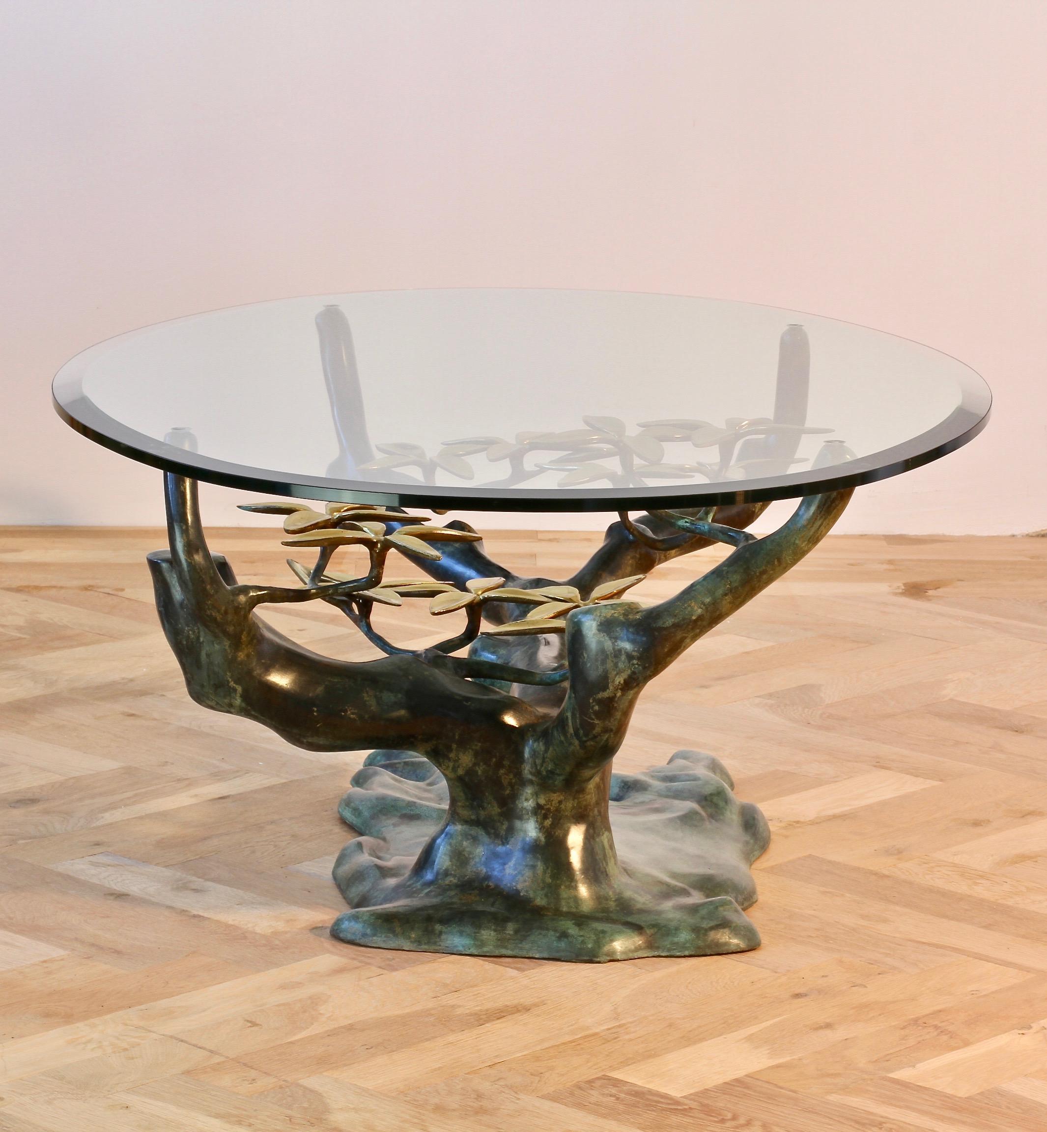 20th Century Cast Patinated Brass and Glass 'Bonsai' Tree Form Coffee Table c.1980s Belgium