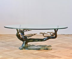 Cast Patinated Brass and Glass 'Bonsai' Tree Form Coffee Table c.1980s Belgium