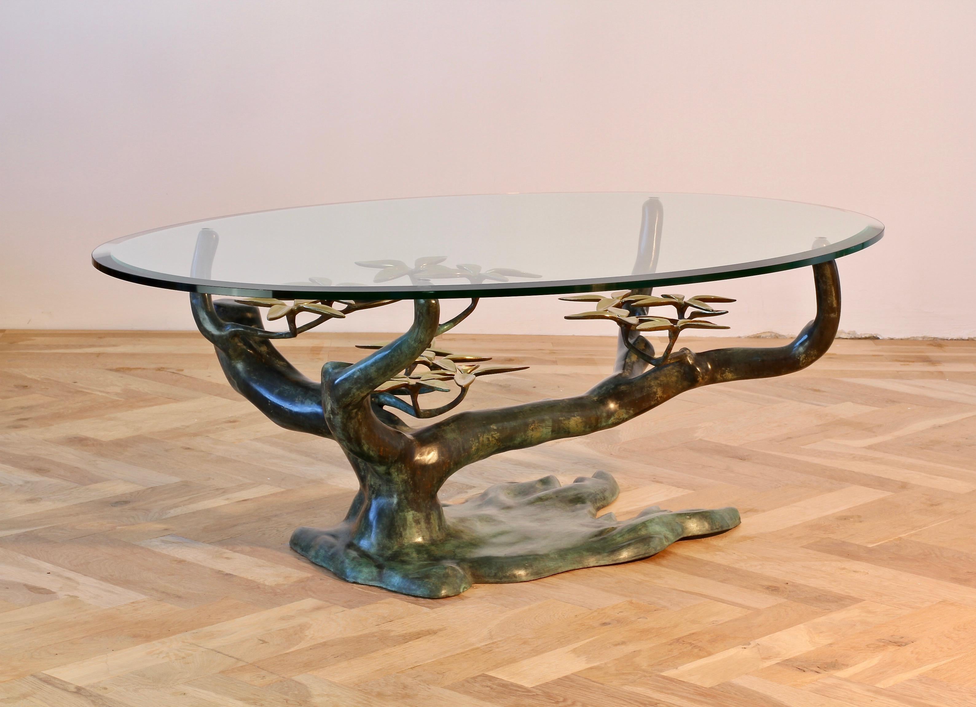 Cast Patinated Brass and Glass 'Bonsai' Tree Form Coffee Table c.1980s Belgium 1