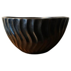 Cast Patinated Bronze Bowl With Wavy Design
