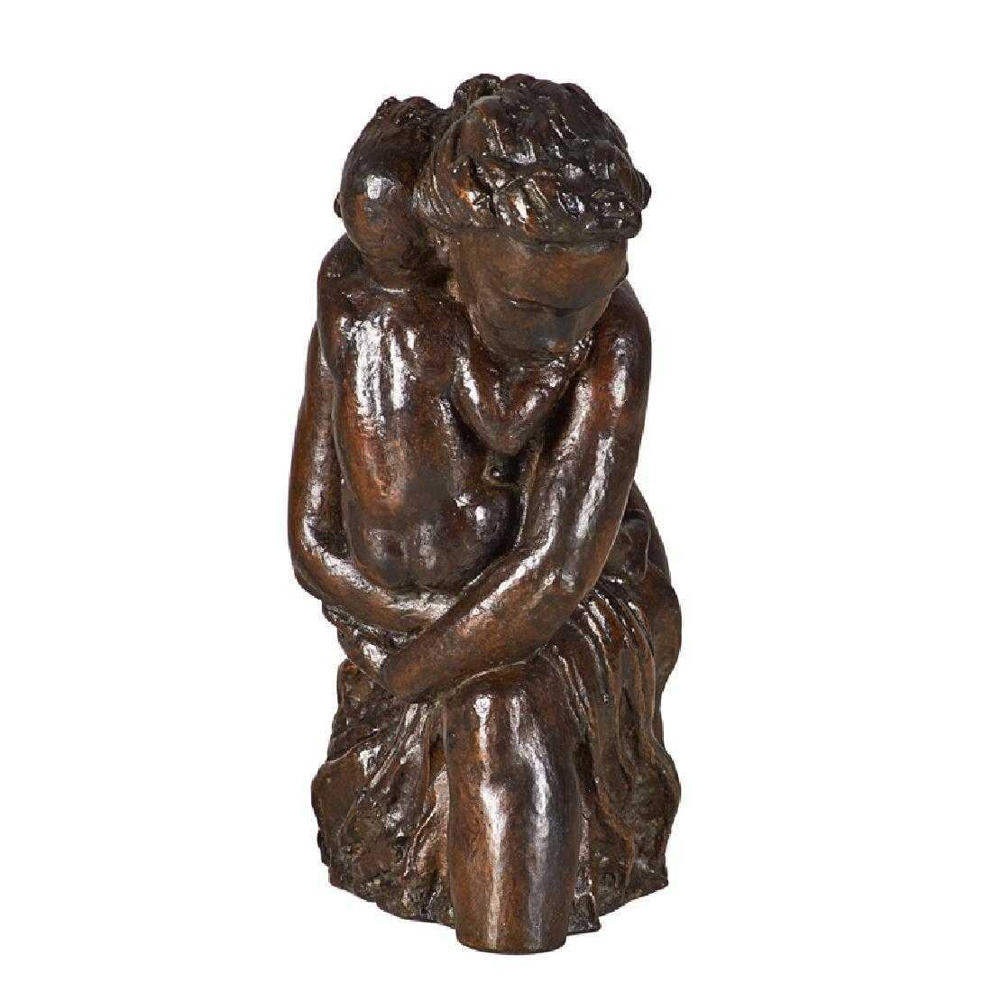 Cast patinated bronze of mother and child. Signature ineligible.