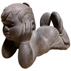 Cast Patinated Bronze Sculpture Depicting   An  American Native  Child