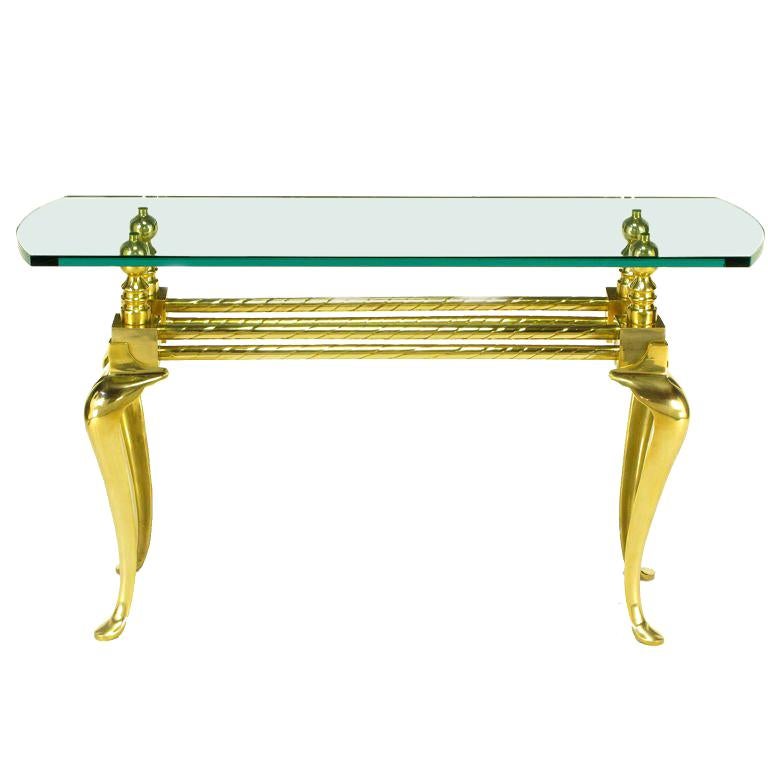 Cast & Polished Brass Cabriole Leg Console Table For Sale