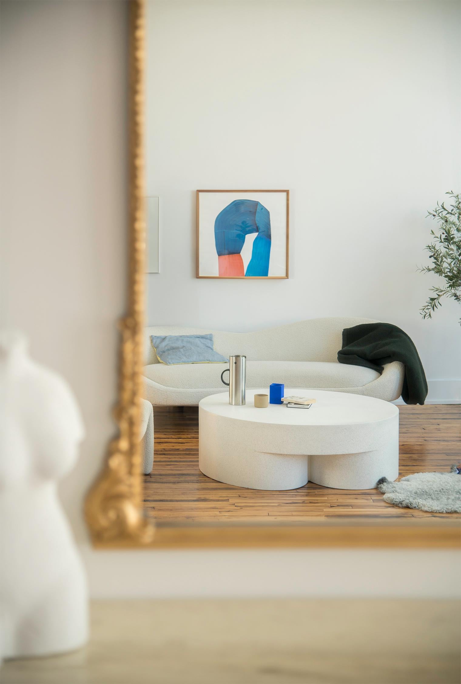 Minimalist Cast Resin 'Ay! Brow' Low Table, White Stone Finish by Zachary A. Design For Sale