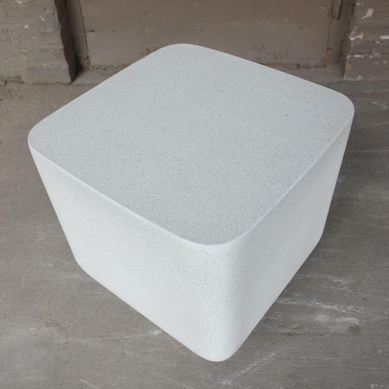 Minimalist Cast Resin 'Block' Side Table, White Stone Finish by Zachary A. Design For Sale