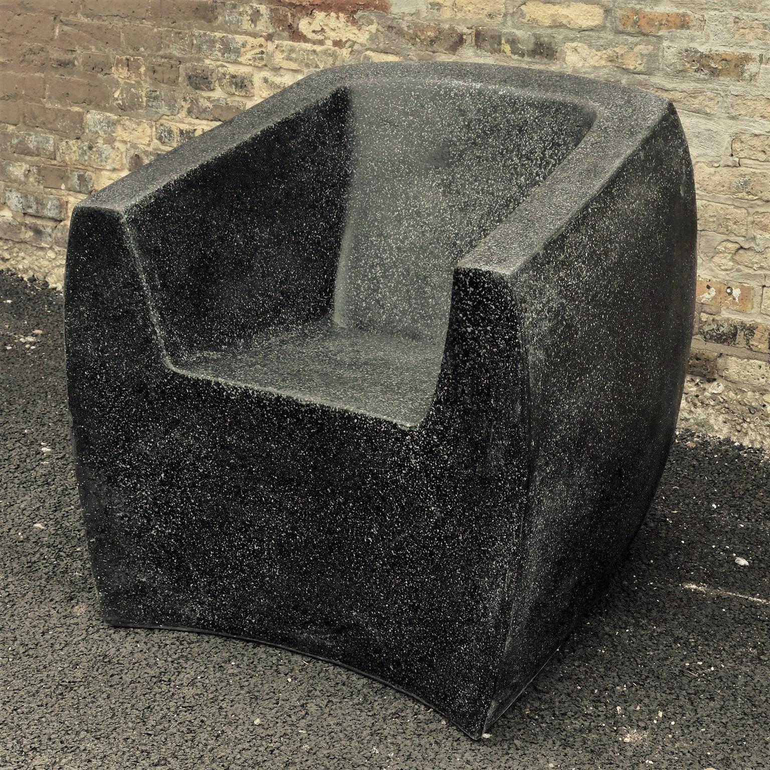 Minimalist Cast Resin Curved 'Van Dyke' Club Chair, Coal Stone Finish by Zachary A. Design For Sale